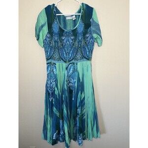 Drapers & Damons Womens L Colorful Paisley Boho Dress Smocked Broomstick